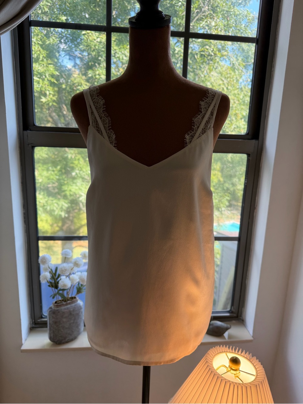 Banana Republic Cream Lace-Trim Satin Chemise Slip